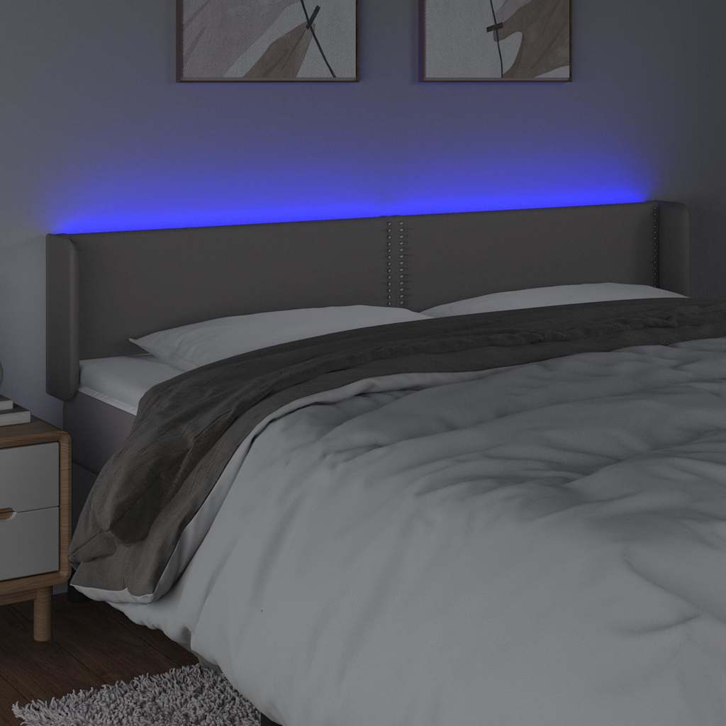 sengegavl med LED-lys 203x16x78/88 cm kunstlæder grå