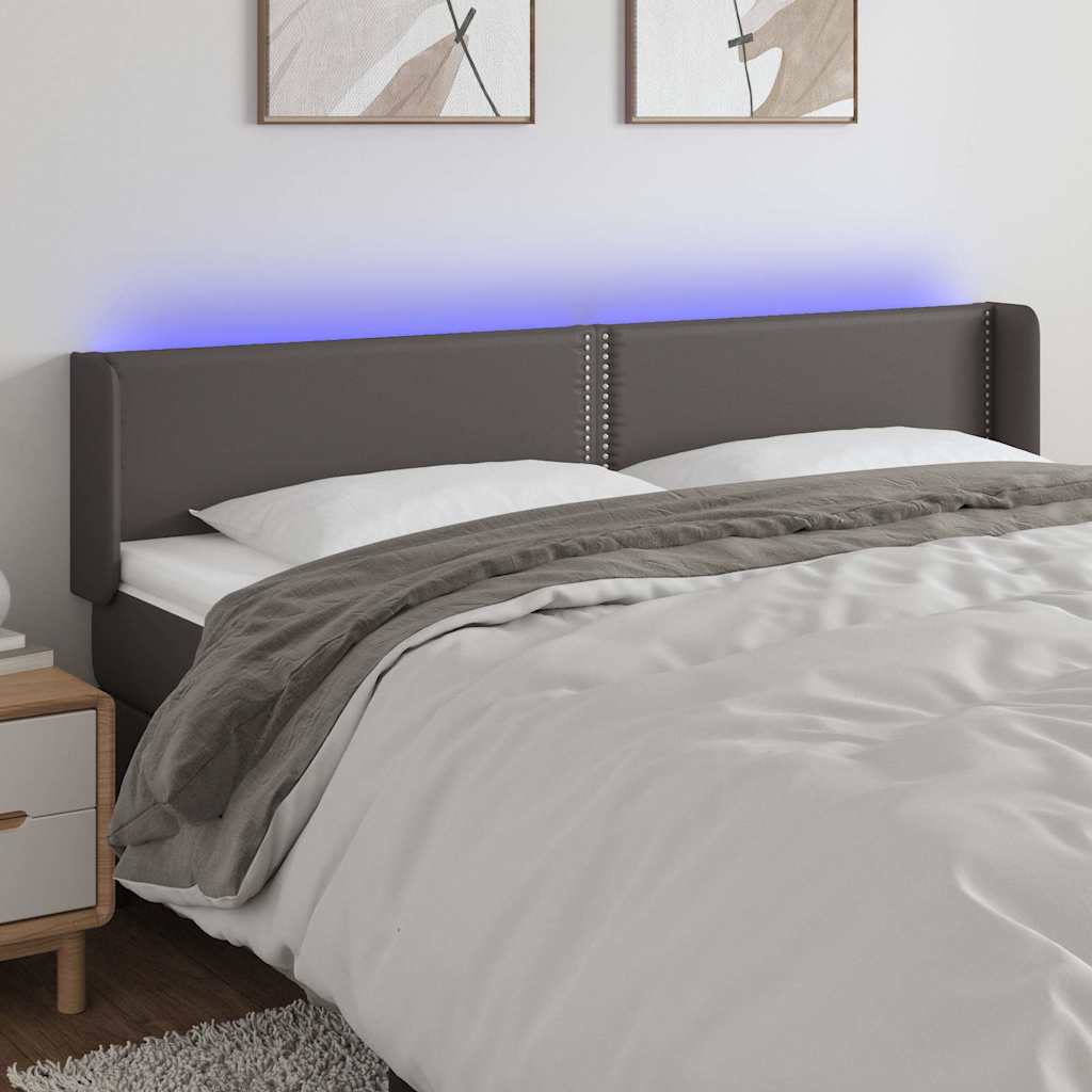 sengegavl med LED-lys 203x16x78/88 cm kunstlæder grå