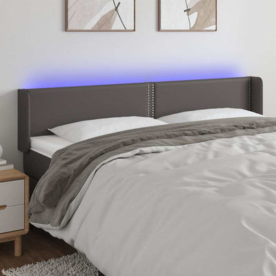sengegavl med LED-lys 203x16x78/88 cm kunstlæder grå