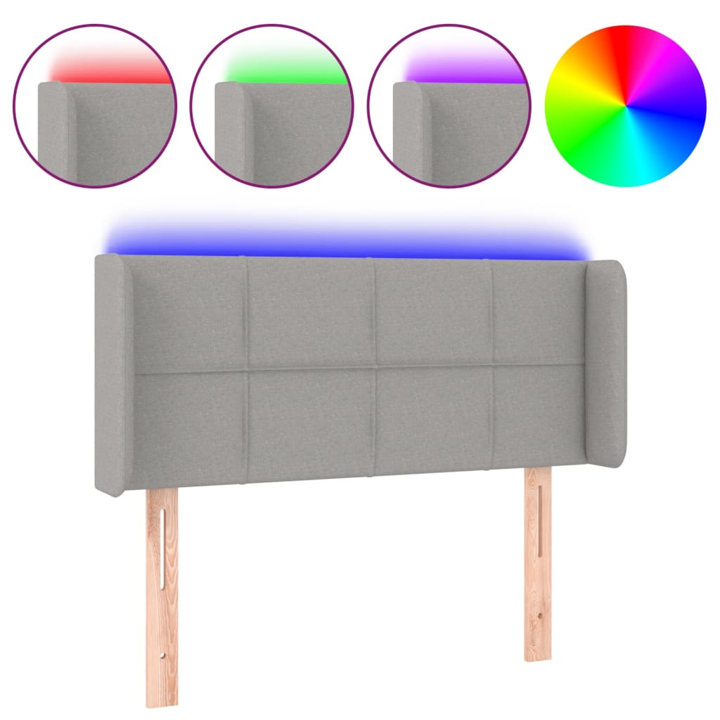sengegavl med LED-lys 83x16x78/88 cm stof lysegrå