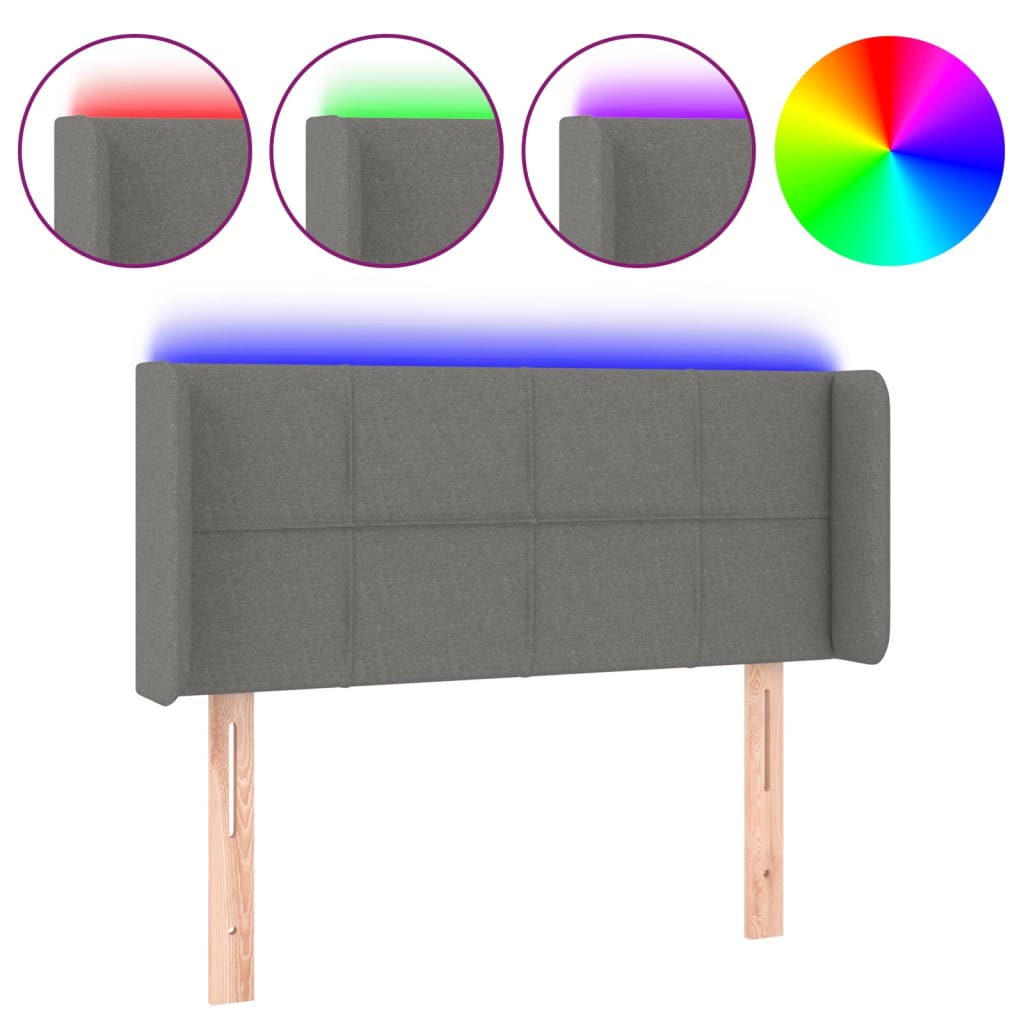 sengegavl med LED-lys 83x16x78/88 cm stof mørkegrå