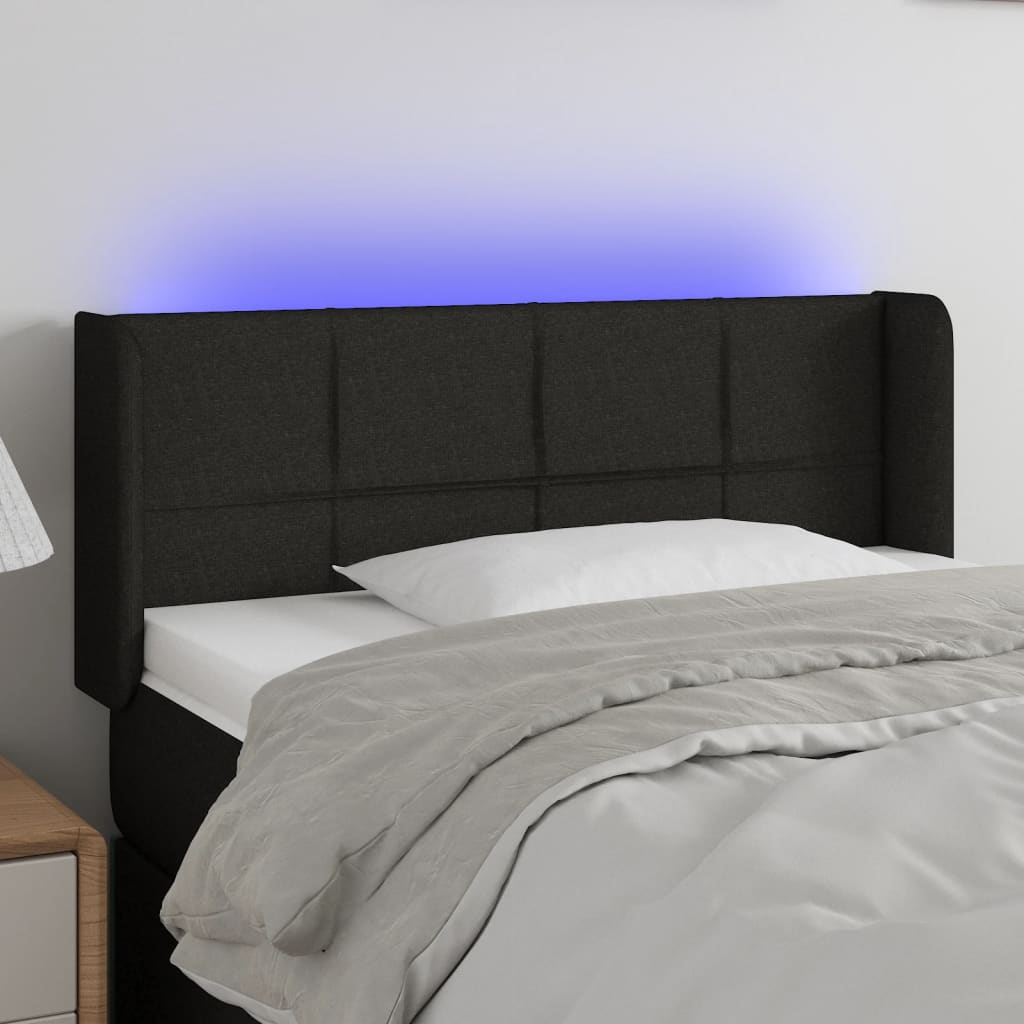 sengegavl med LED-lys 83x16x78/88 cm stof sort