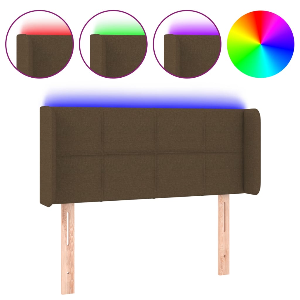 sengegavl med LED-lys 83x16x78/88 cm stof mørkebrun
