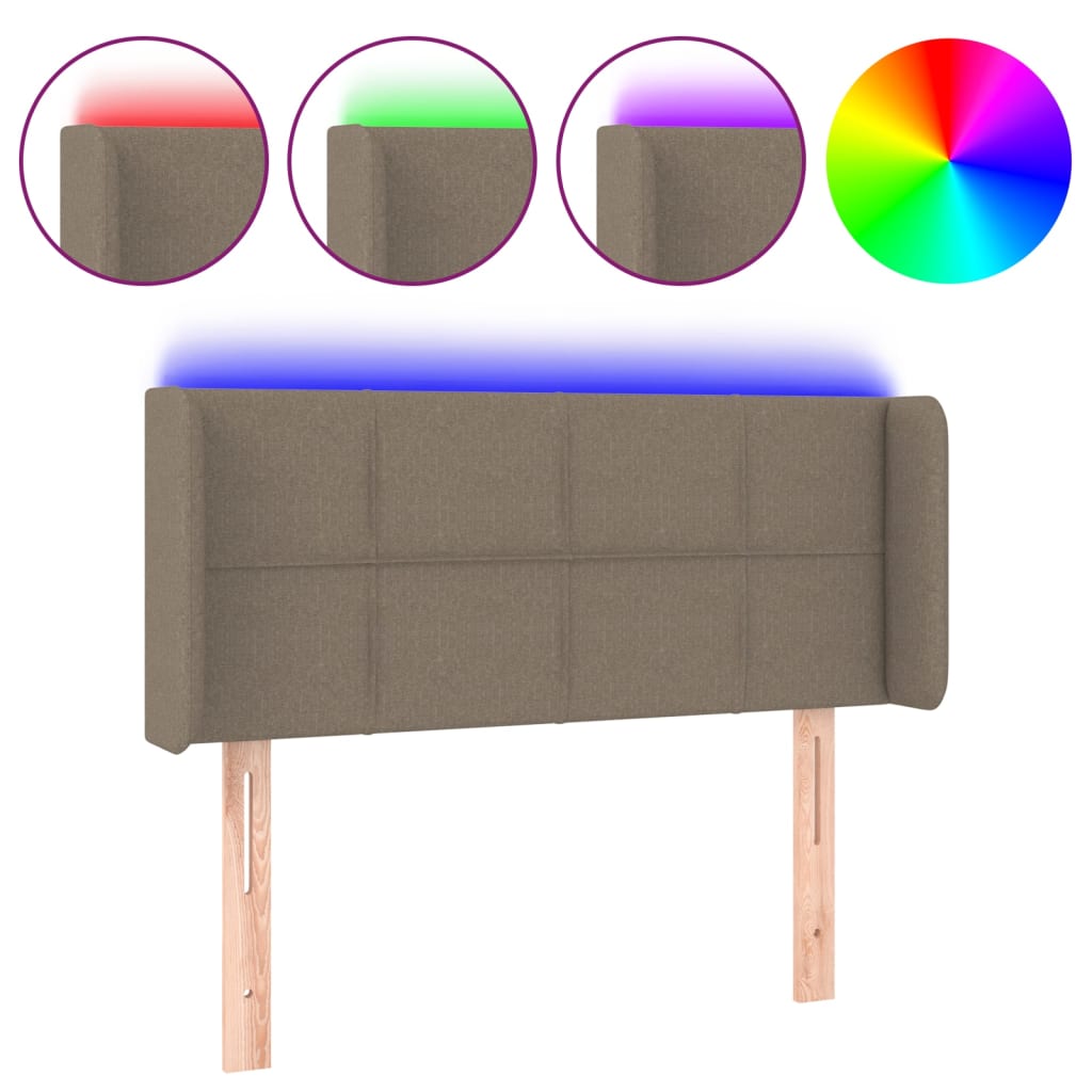 sengegavl med LED-lys 83x16x78/88 cm stof gråbrun