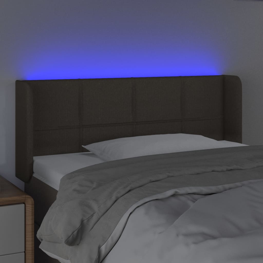 sengegavl med LED-lys 93x16x78/88 cm stof gråbrun