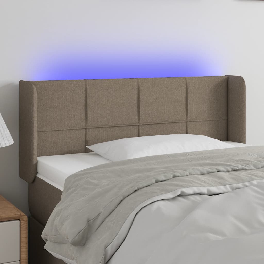 sengegavl med LED-lys 93x16x78/88 cm stof gråbrun