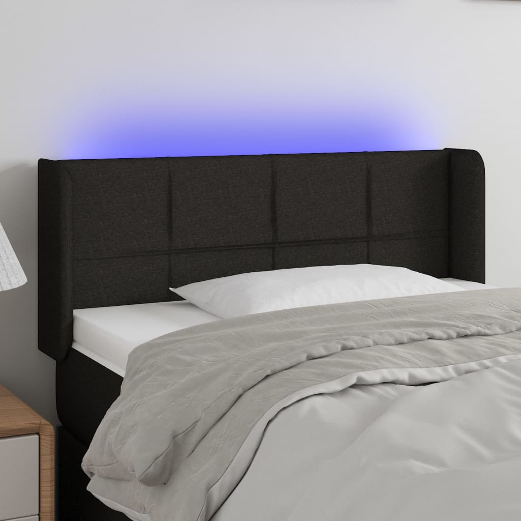 sengegavl med LED-lys 103x16x78/88 cm stof sort