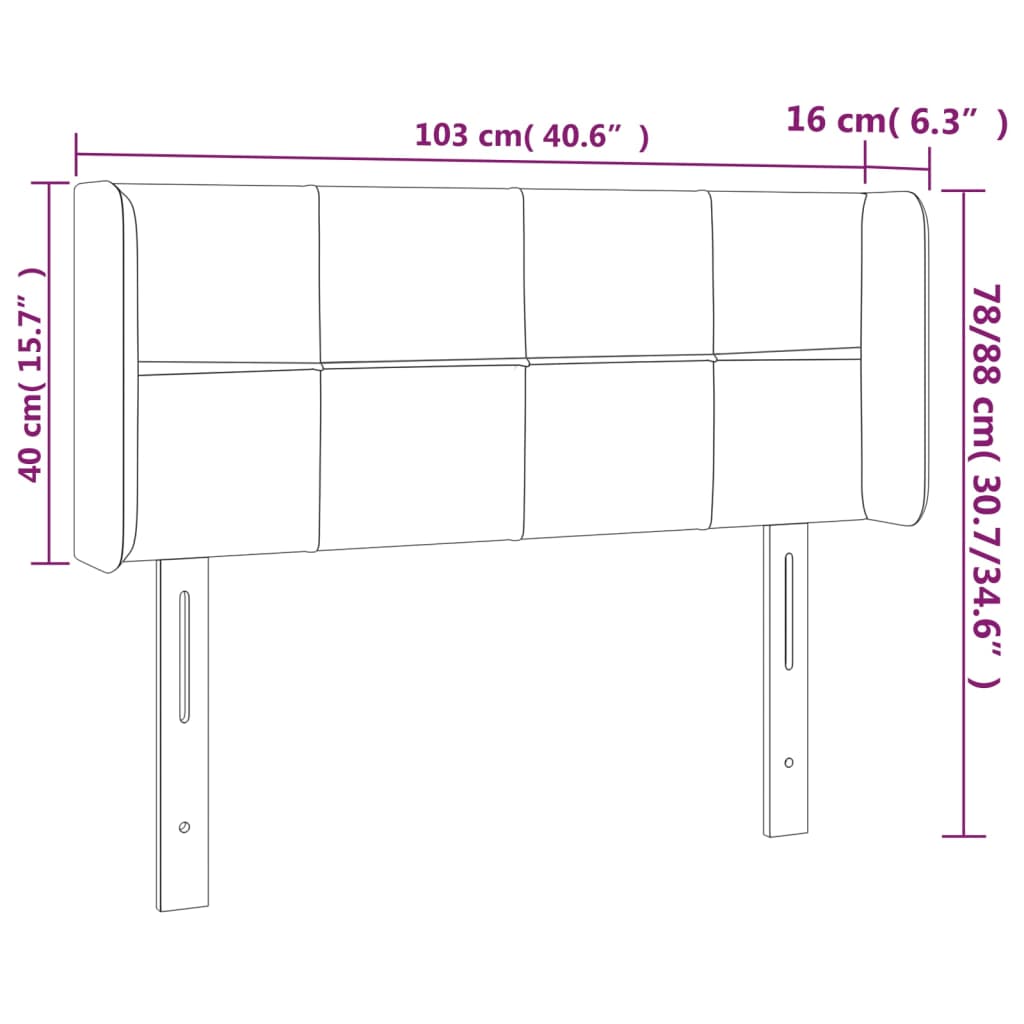 sengegavl med LED-lys 103x16x78/88 cm stof mørkebrun
