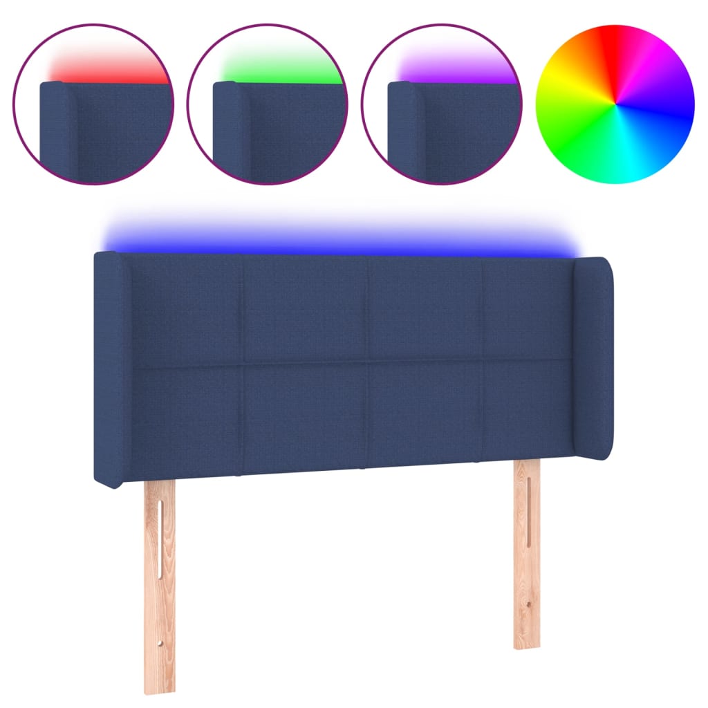 sengegavl med LED-lys 103x16x78/88 cm stof blå