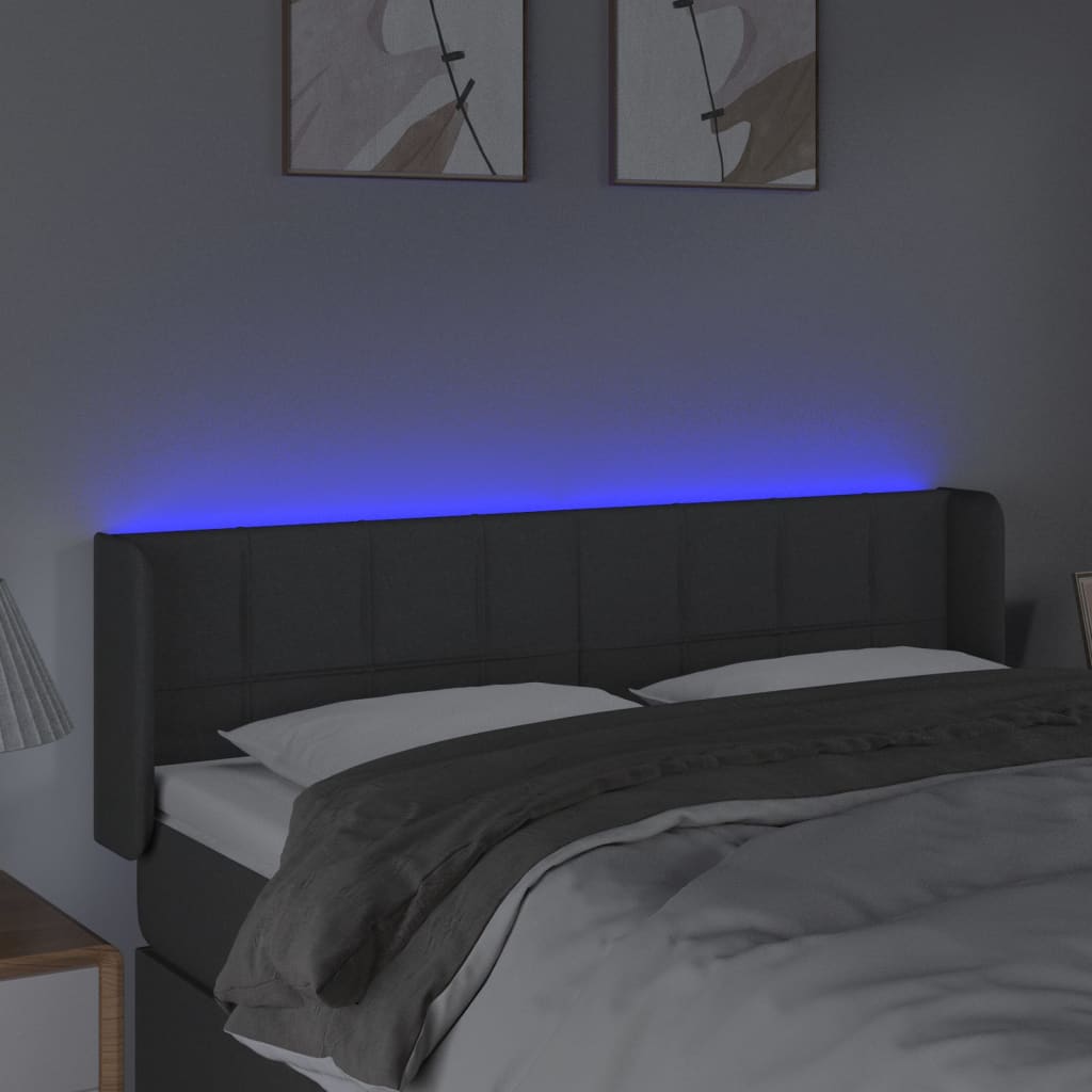 sengegavl med LED-lys 147x16x78/88 cm stof mørkegrå