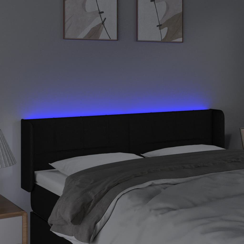 sengegavl med LED-lys 147x16x78/88 cm stof sort