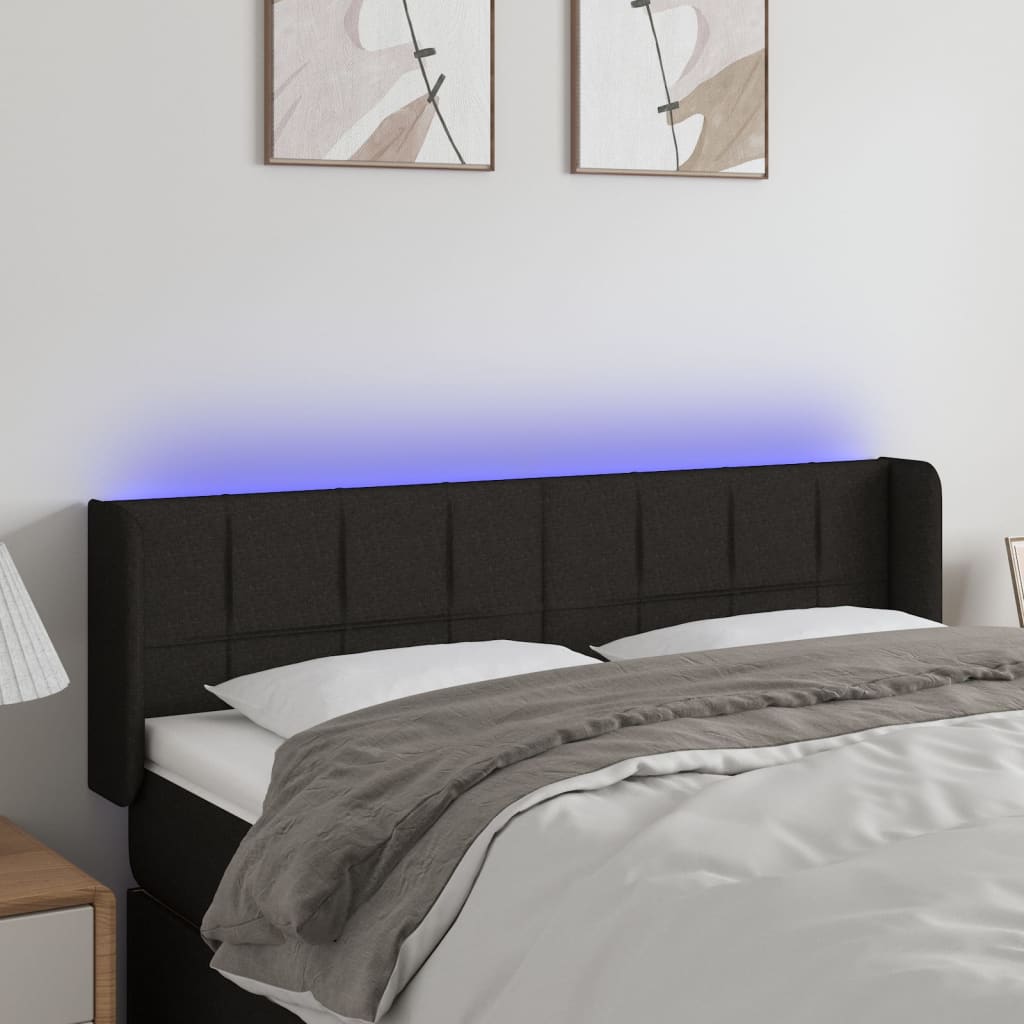 sengegavl med LED-lys 147x16x78/88 cm stof sort