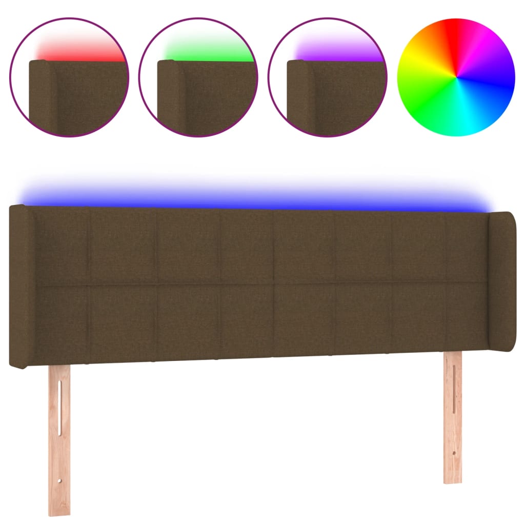 sengegavl med LED-lys 147x16x78/88 cm stof mørkebrun