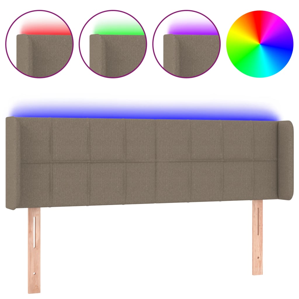 sengegavl med LED-lys 147x16x78/88 cm stof gråbrun