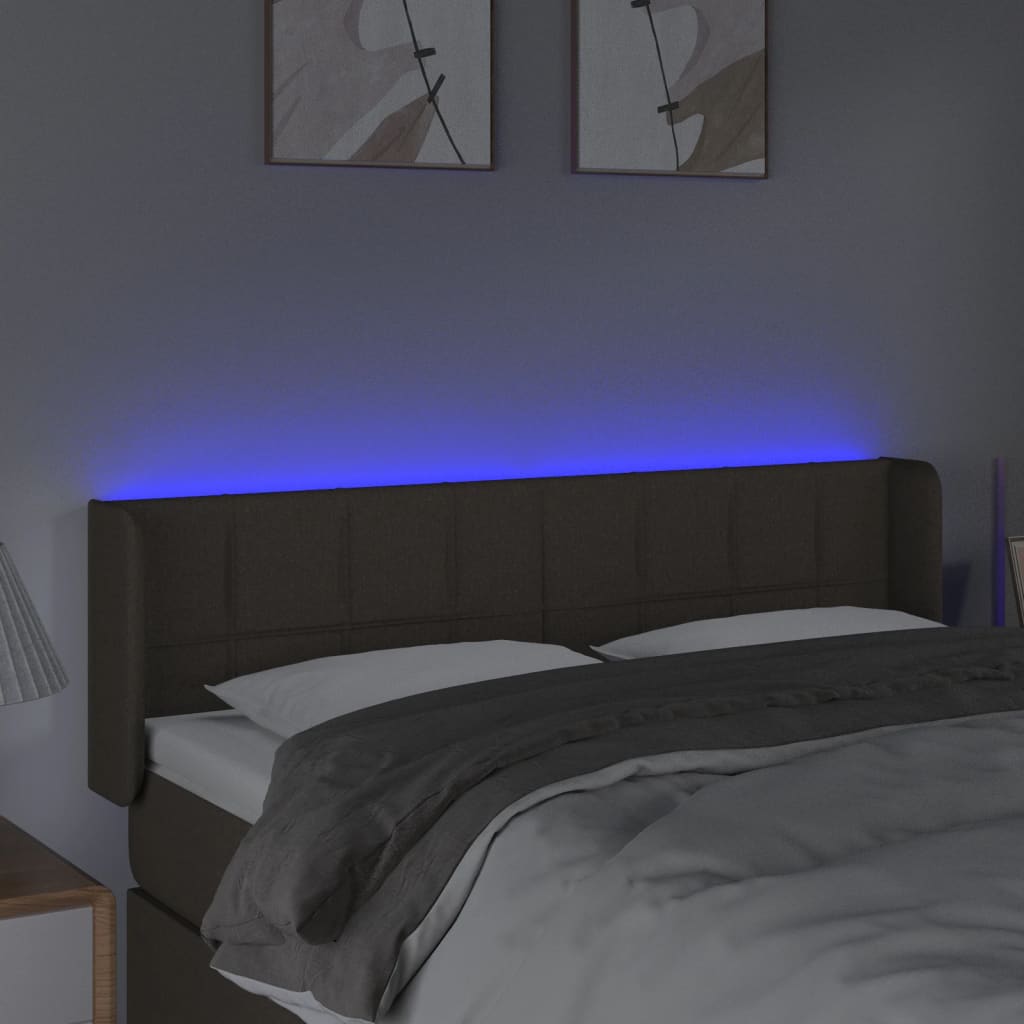 sengegavl med LED-lys 147x16x78/88 cm stof gråbrun