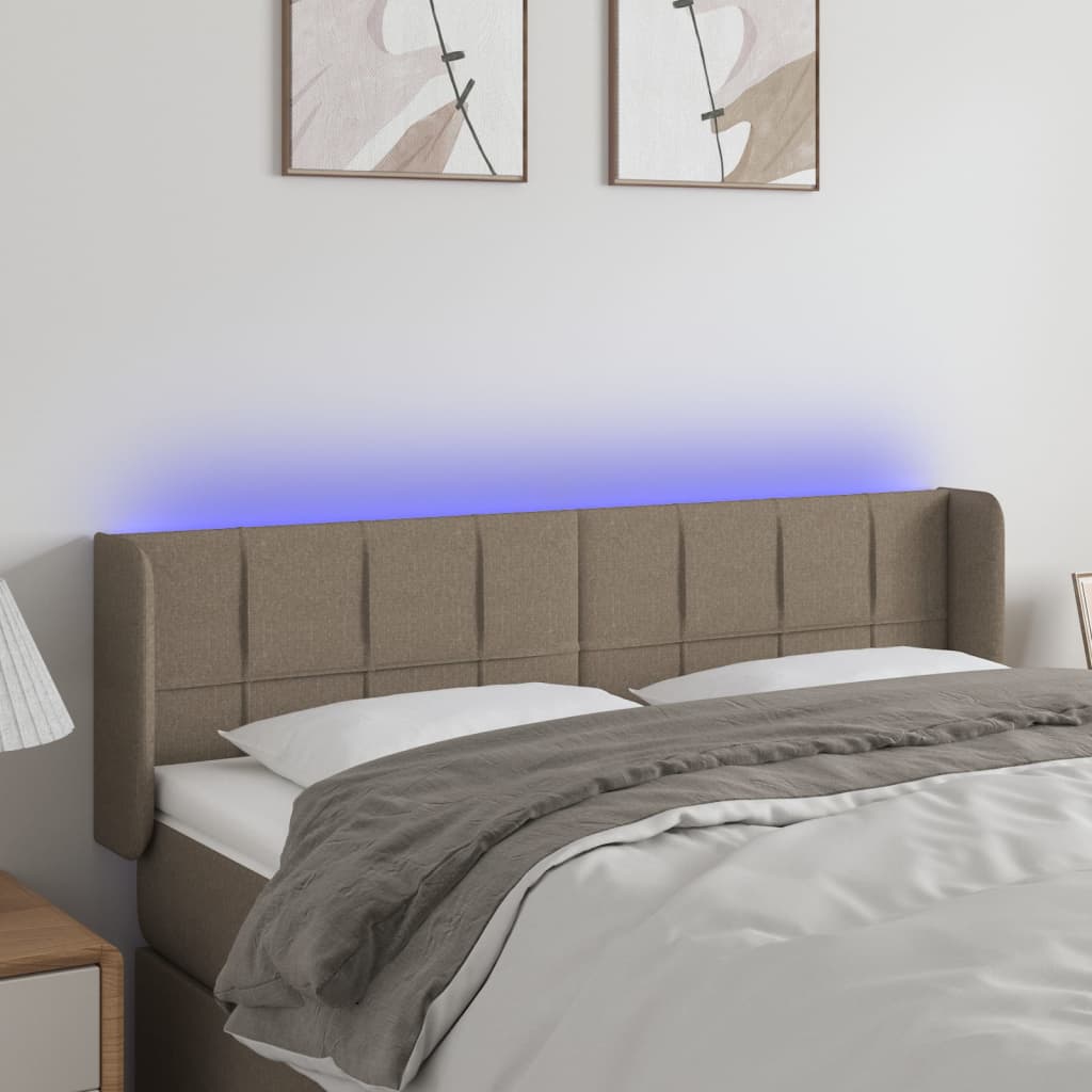 sengegavl med LED-lys 147x16x78/88 cm stof gråbrun