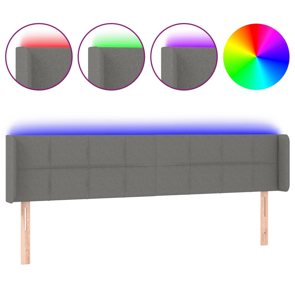 sengegavl med LED-lys 163x16x78/88 cm stof mørkegrå