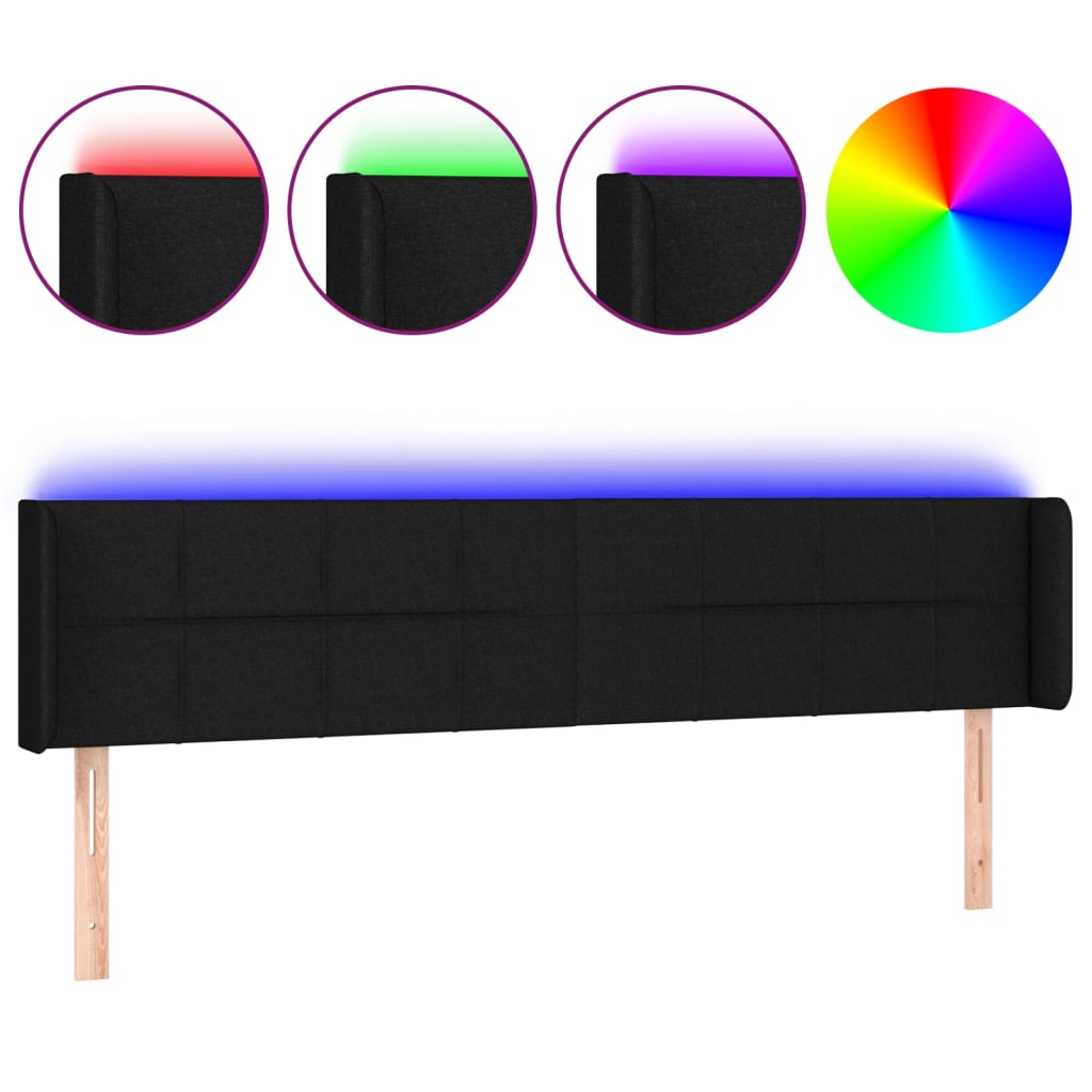 sengegavl med LED-lys 163x16x78/88 cm stof sort