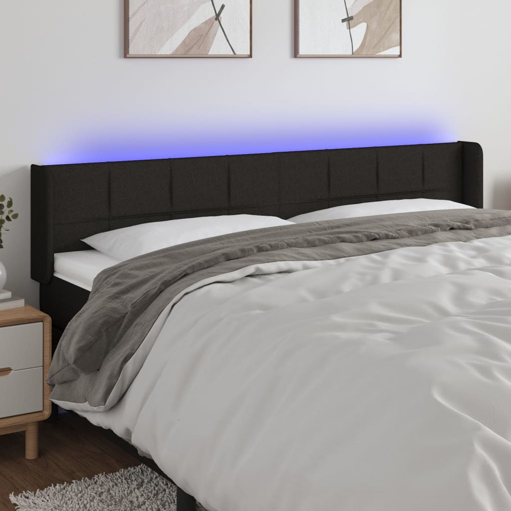 sengegavl med LED-lys 163x16x78/88 cm stof sort