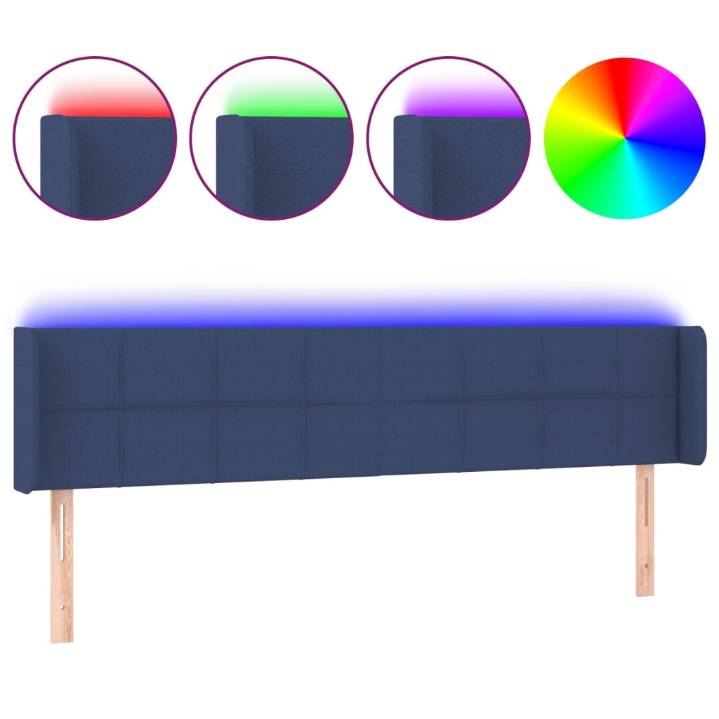 sengegavl med LED-lys 163x16x78/88 cm stof blå