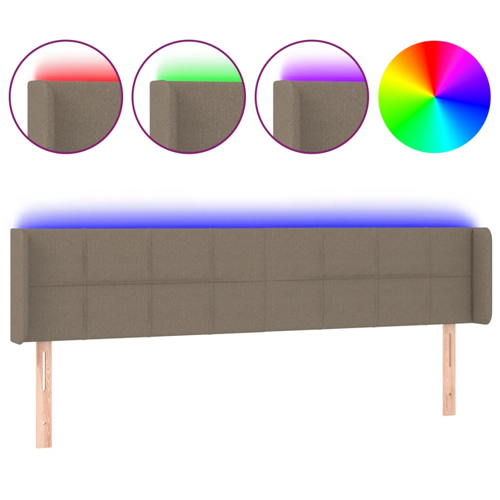 sengegavl med LED-lys 183x16x78/88 cm stof gråbrun