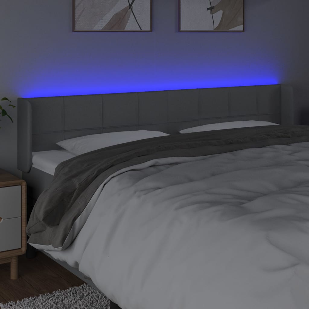 sengegavl med LED-lys 203x16x78/88 cm stof lysegrå