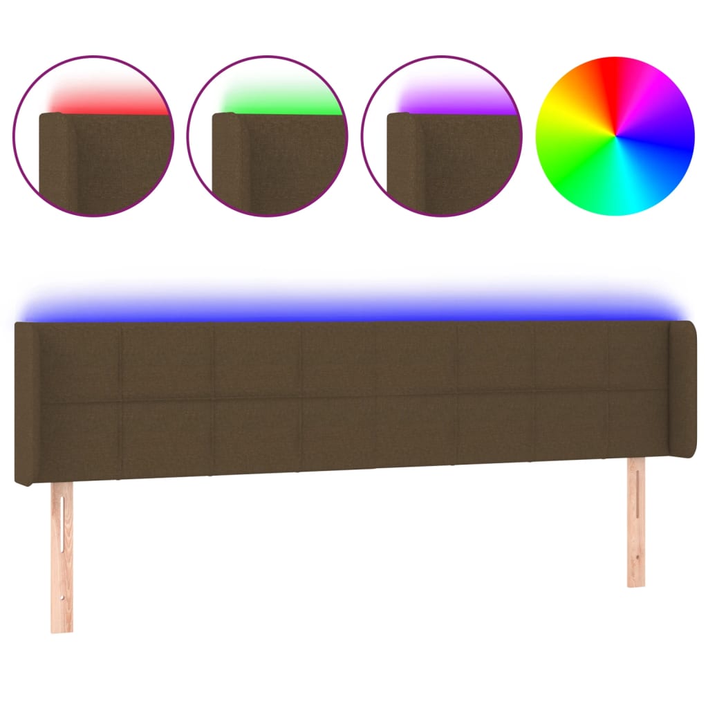 sengegavl med LED-lys 203x16x78/88 cm stof mørkebrun