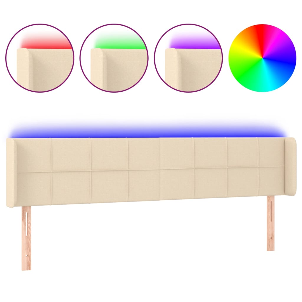 sengegavl med LED-lys 203x16x78/88 cm stof cremefarvet