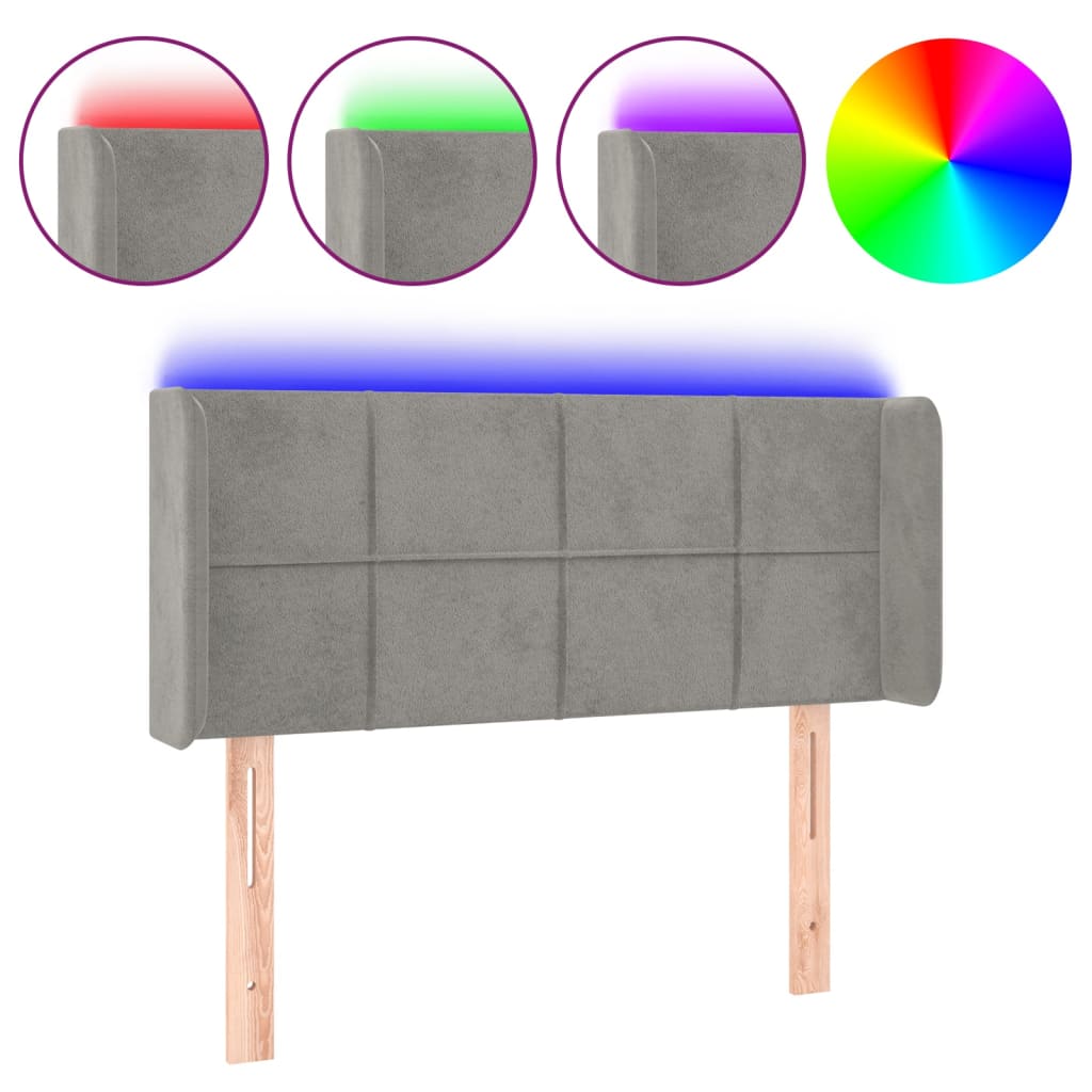 sengegavl med LED-lys 83x16x78/88 cm fløjl lysegrå