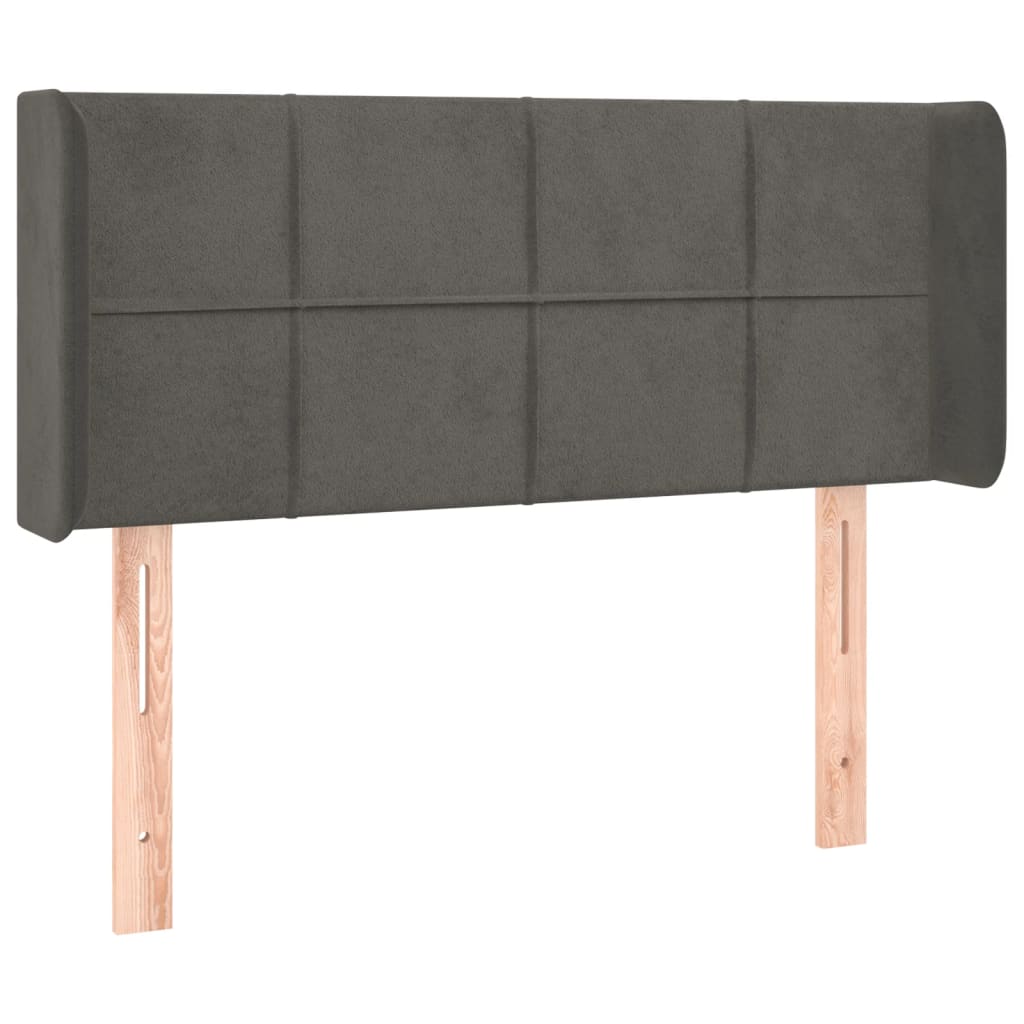 sengegavl med LED-lys 83x16x78/88 cm fløjl mørkegrå