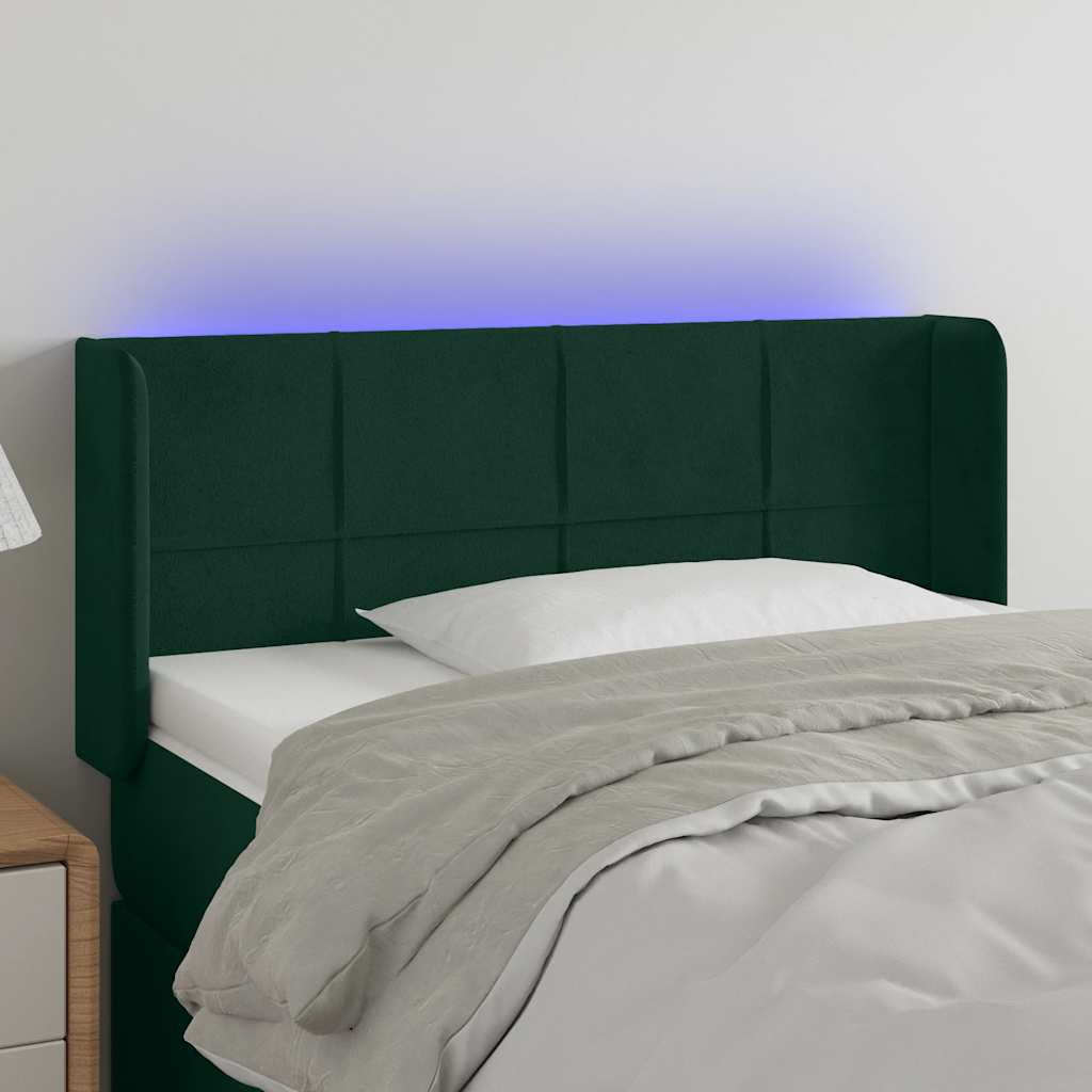 sengegavl med LED-lys 83x16x78/88 cm fløjl Mørkegrøn