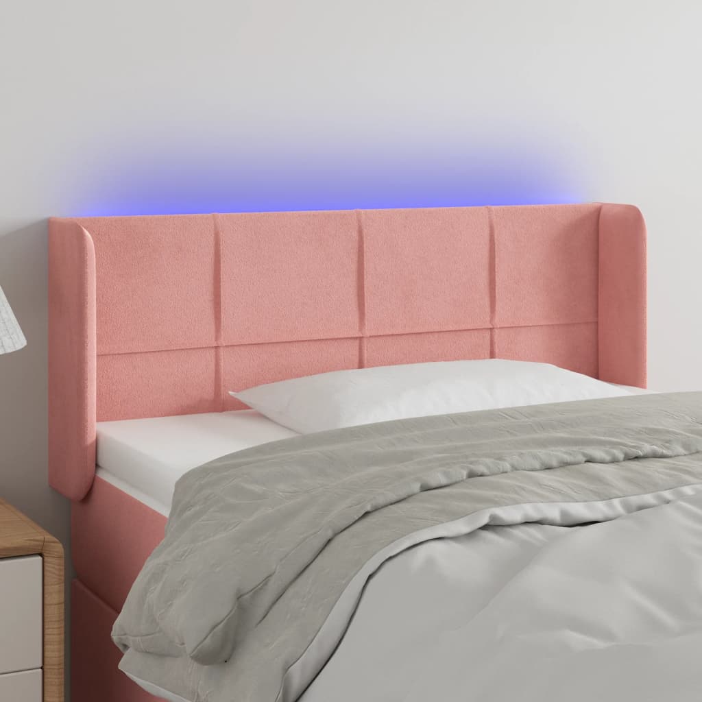 sengegavl med LED-lys 83x16x78/88 cm fløjl lyserød