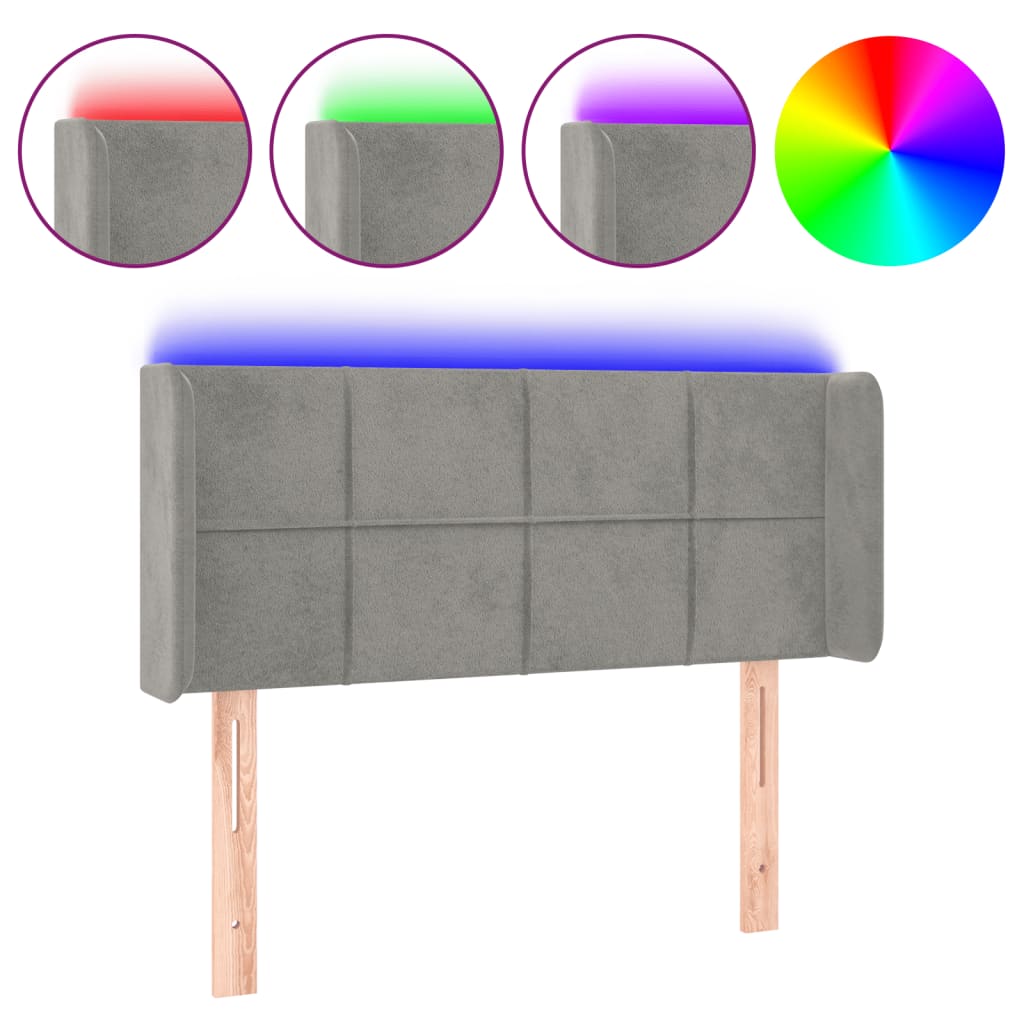 sengegavl med LED-lys 93x16x78/88 cm fløjl lysegrå