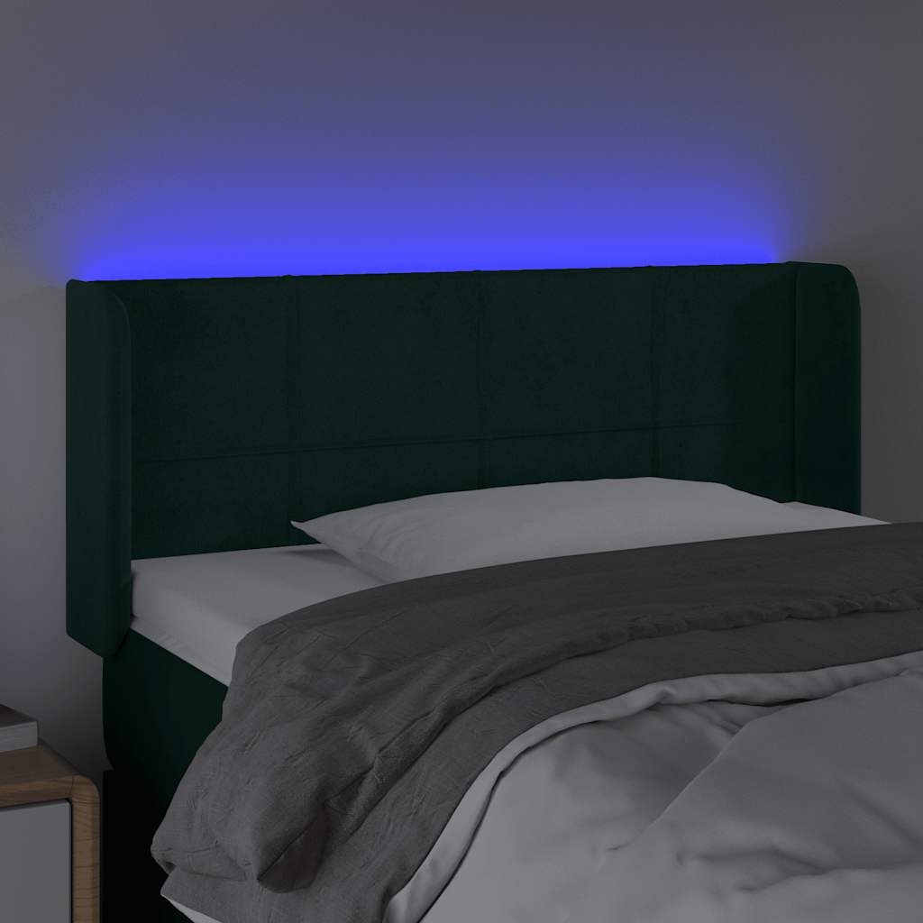 sengegavl med LED-lys 93x16x78/88 cm fløjl Mørkegrøn