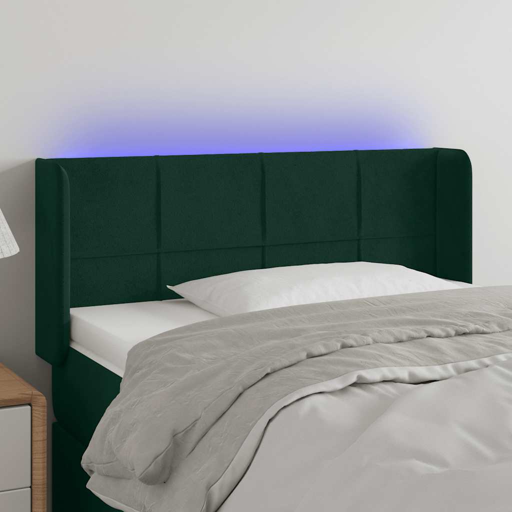 sengegavl med LED-lys 93x16x78/88 cm fløjl Mørkegrøn