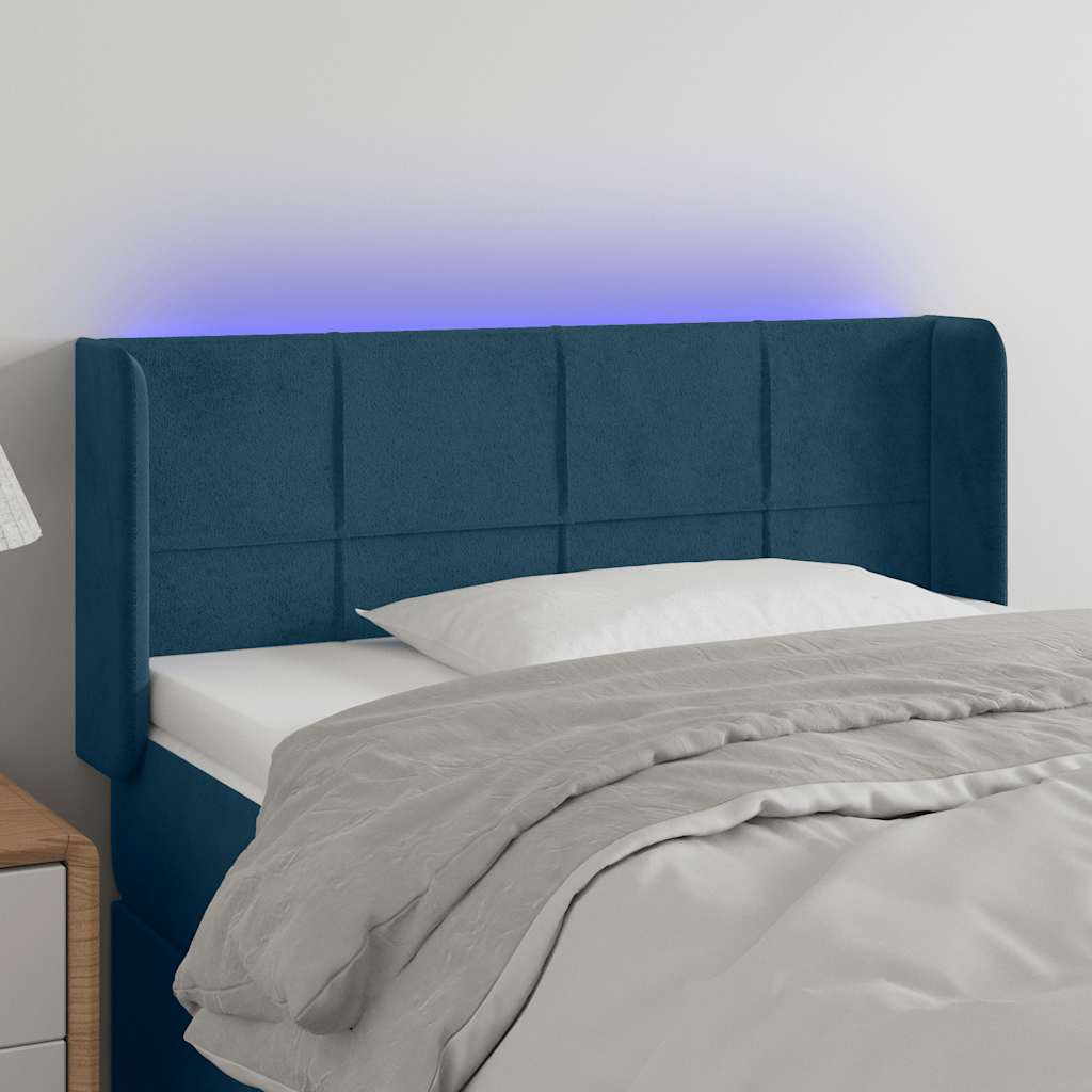 sengegavl med LED-lys 93x16x78/88 cm fløjl Mørkeblå
