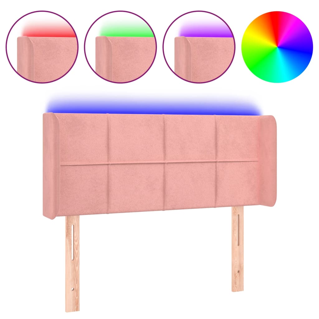 sengegavl med LED-lys 93x16x78/88 cm fløjl lyserød