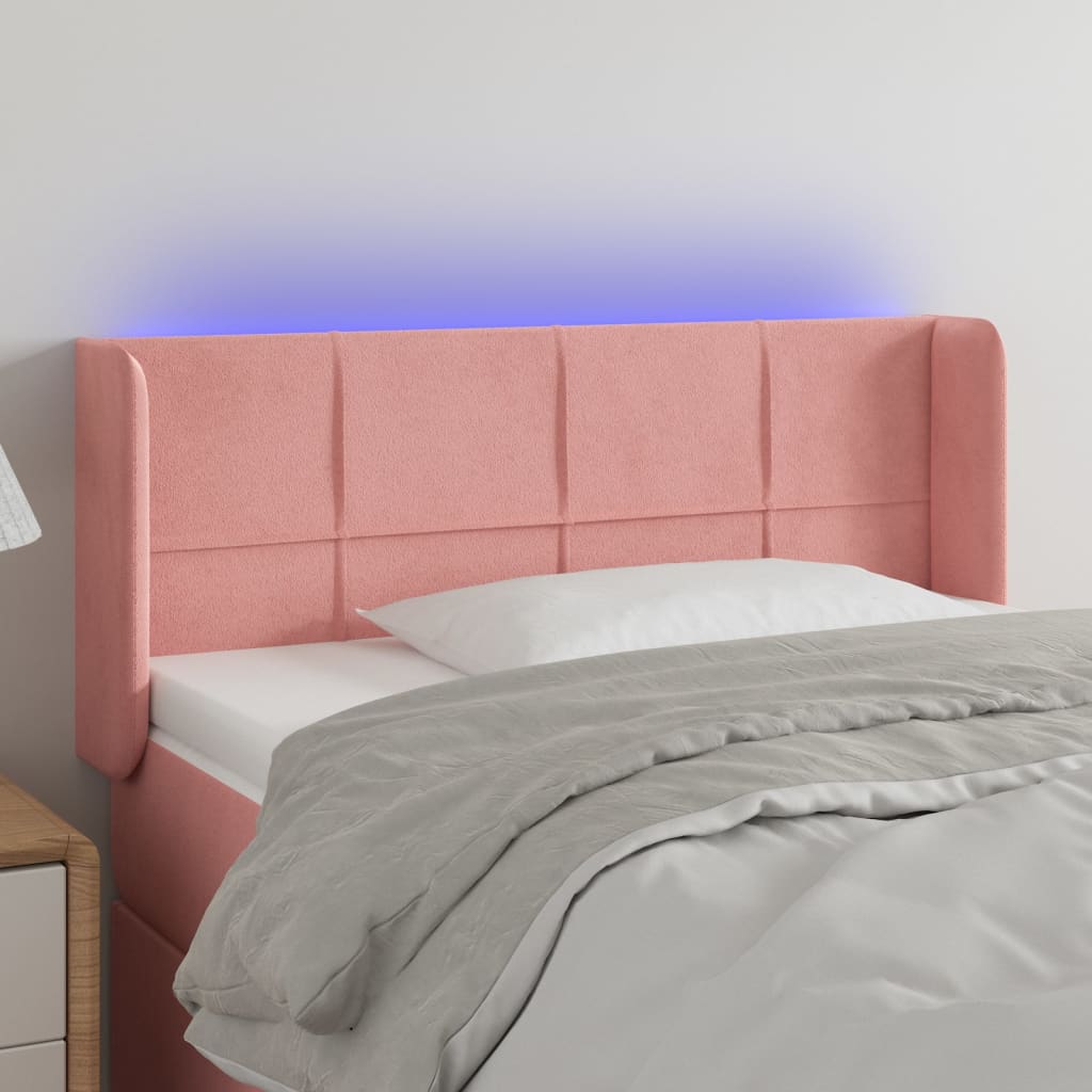 sengegavl med LED-lys 93x16x78/88 cm fløjl lyserød