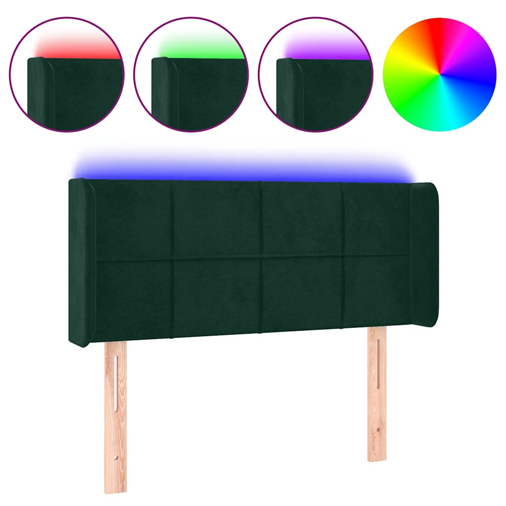 sengegavl med LED-lys 103x16x78/88 cm fløjl mørkegrøn
