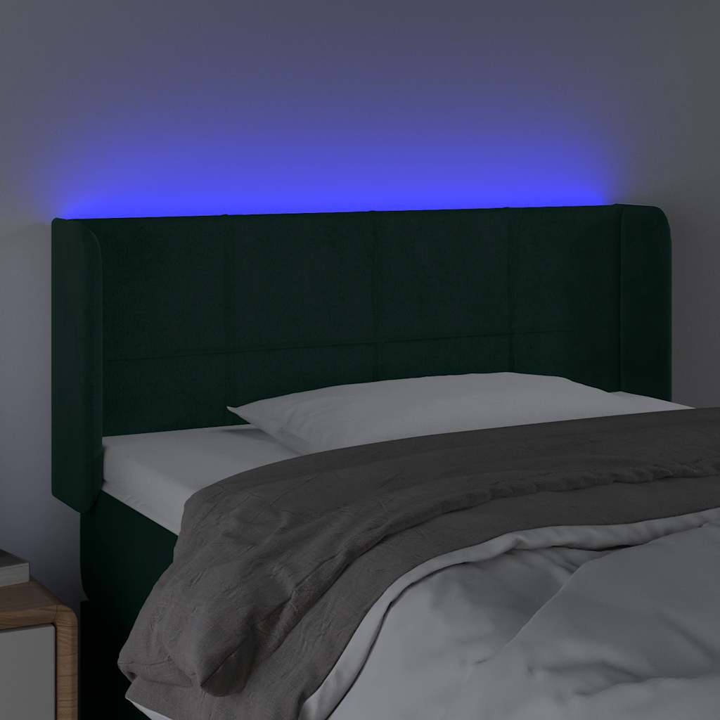 sengegavl med LED-lys 103x16x78/88 cm fløjl mørkegrøn
