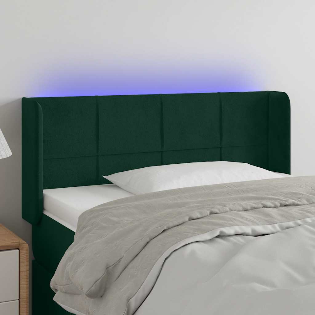 sengegavl med LED-lys 103x16x78/88 cm fløjl mørkegrøn