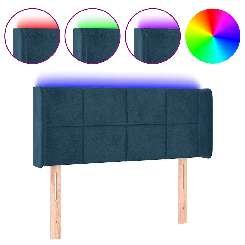 sengegavl med LED-lys 103x16x78/88 cm fløjl mørkeblå