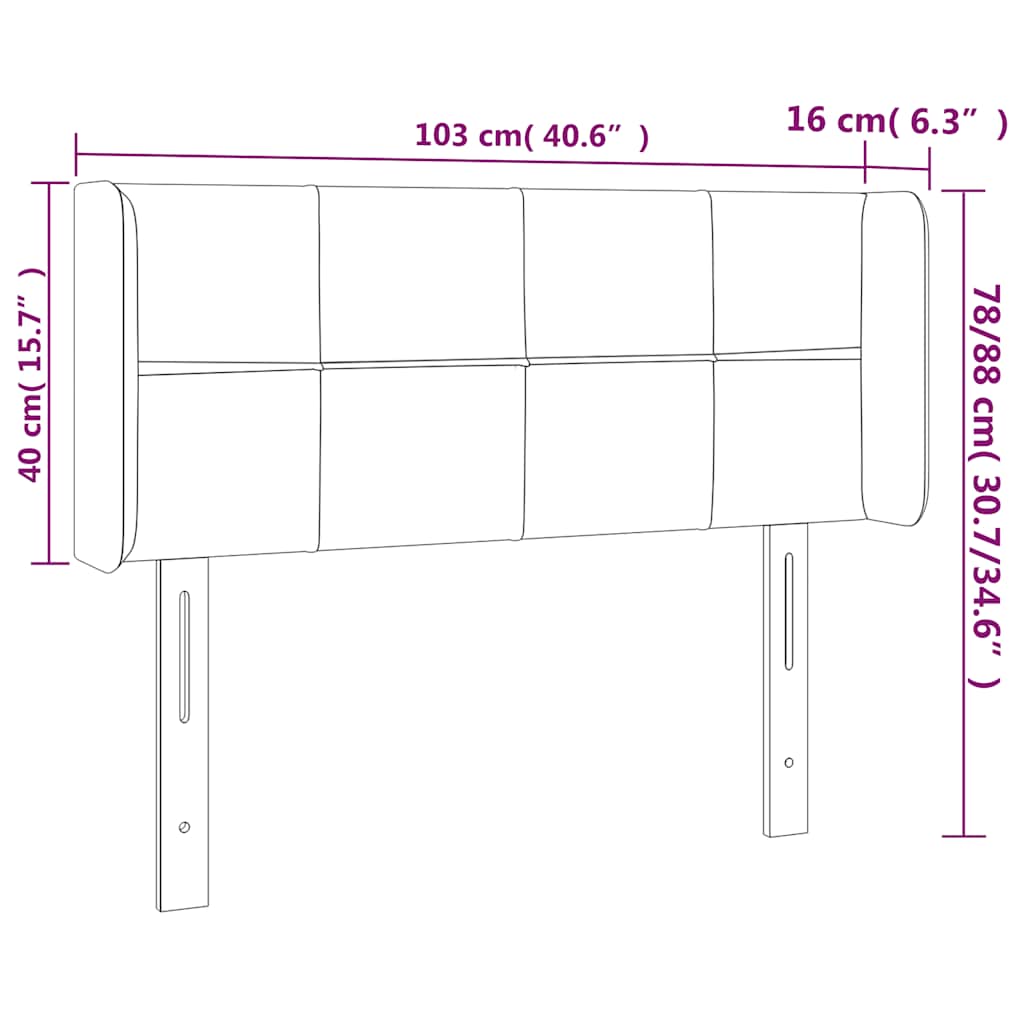 sengegavl med LED-lys 103x16x78/88 cm fløjl mørkeblå