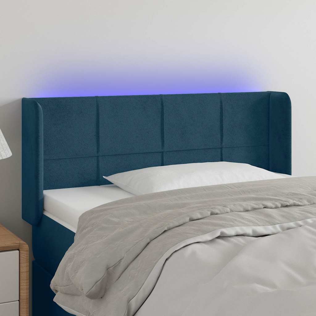 sengegavl med LED-lys 103x16x78/88 cm fløjl mørkeblå
