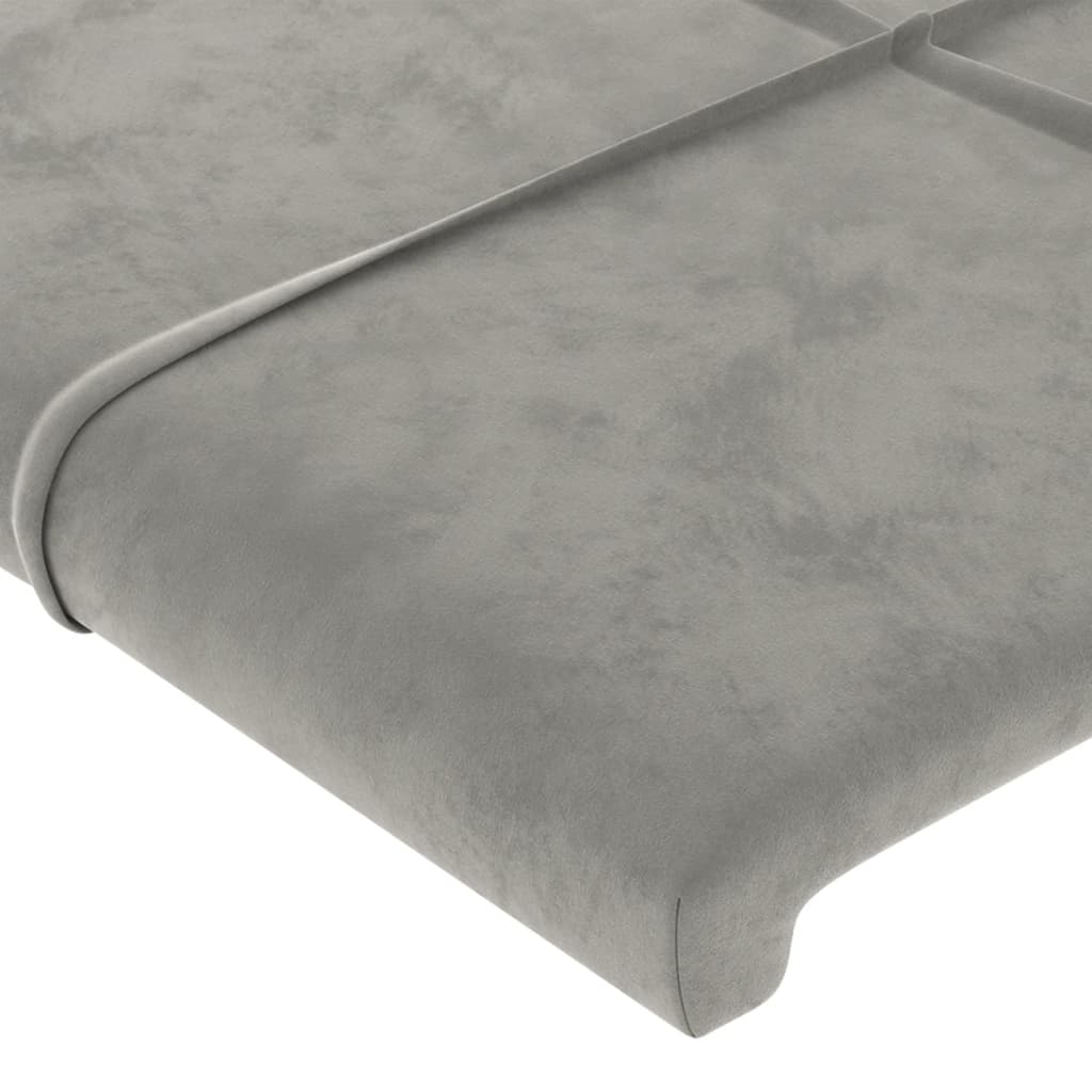 sengegavl med LED-lys 147x16x78/88 cm fløjl lysegrå