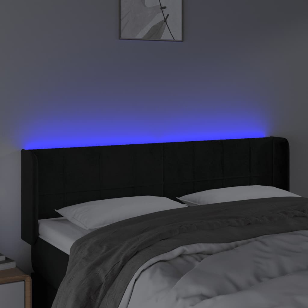 sengegavl med LED-lys 147x16x78/88 cm fløjl sort