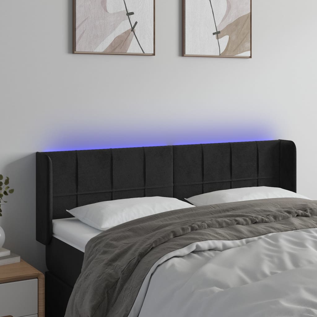 sengegavl med LED-lys 147x16x78/88 cm fløjl sort