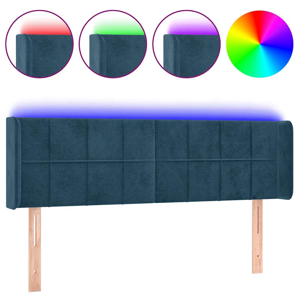 sengegavl med LED-lys 147x16x78/88 cm fløjl mørkeblå