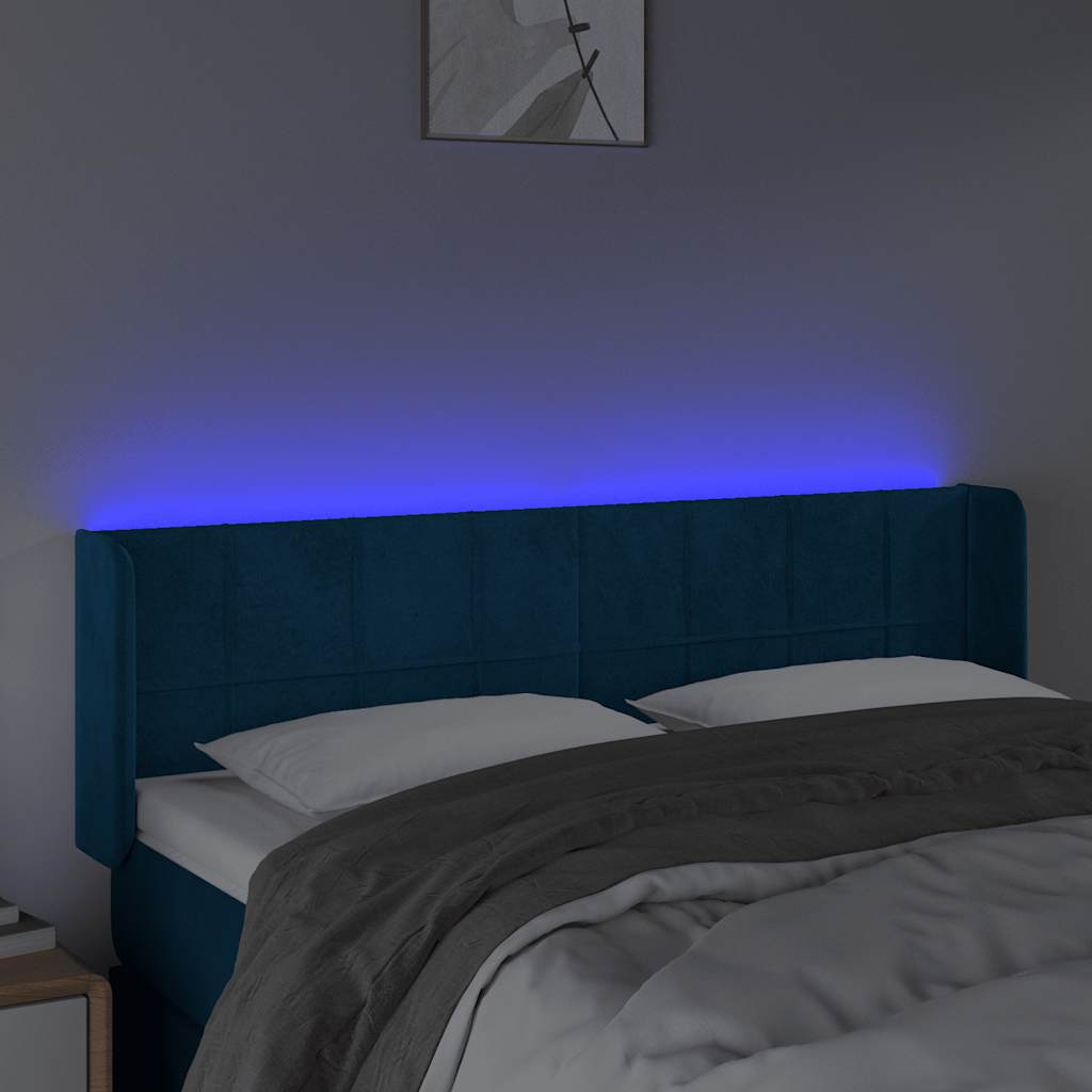 sengegavl med LED-lys 147x16x78/88 cm fløjl mørkeblå
