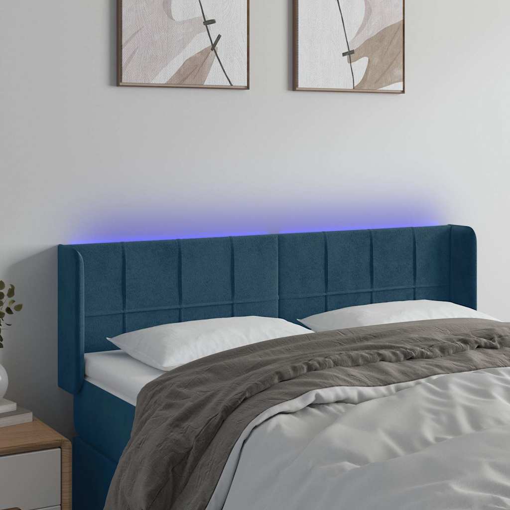 sengegavl med LED-lys 147x16x78/88 cm fløjl mørkeblå